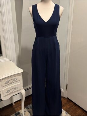 Lulu’s Navy Blue Wide Leg Cutout Jumpsuit | Size Small